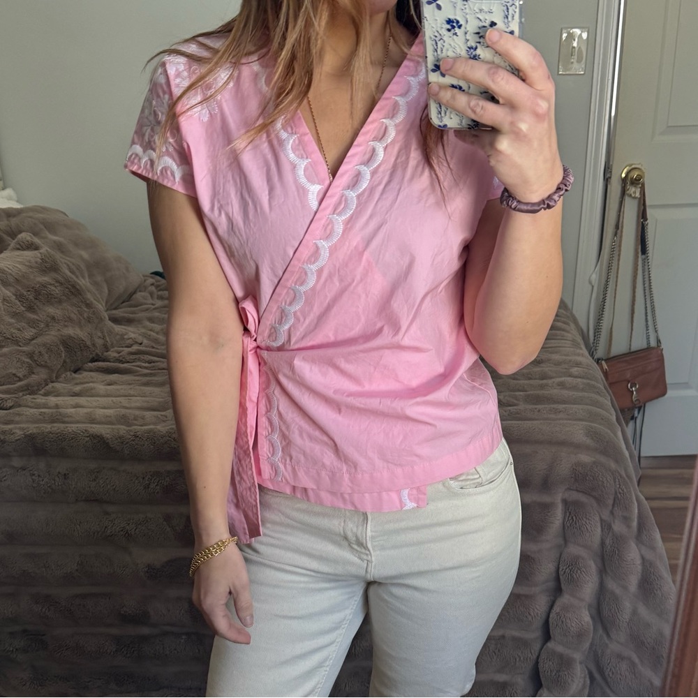 NWT madewell wrap embroidered pink top xxs xs